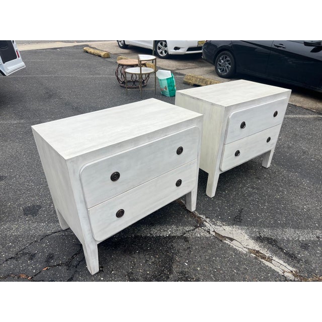 Contemporary Pair of Chunky 2-Drawer Nightstands in Light Washed Wood For Sale - Image 3 of 9