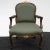 Pair of Custom built leather armchairs in Louis XVI Beregere style. Green leather fabric. Hand carved, gold painted...