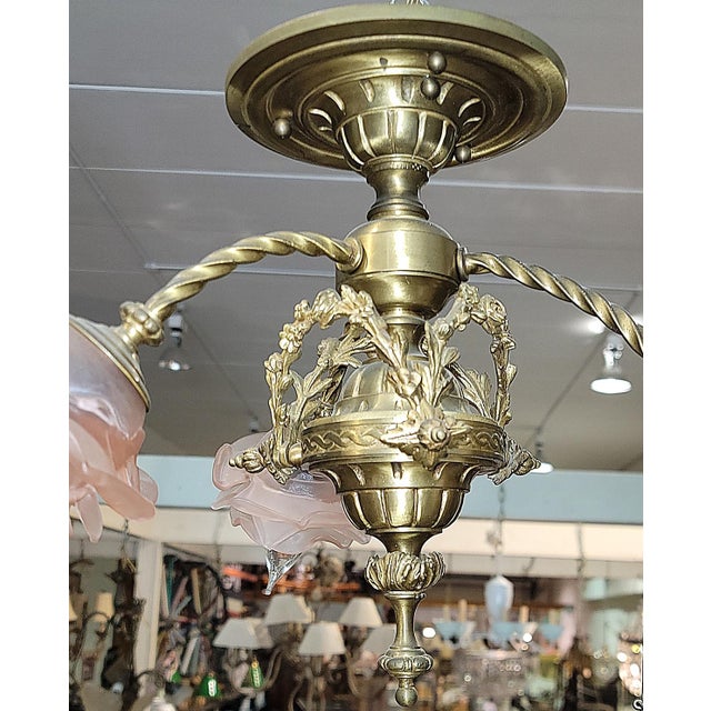 1920s French Gilt Gold Bronze Dore' Ceiling Chandelier For Sale - Image 4 of 6