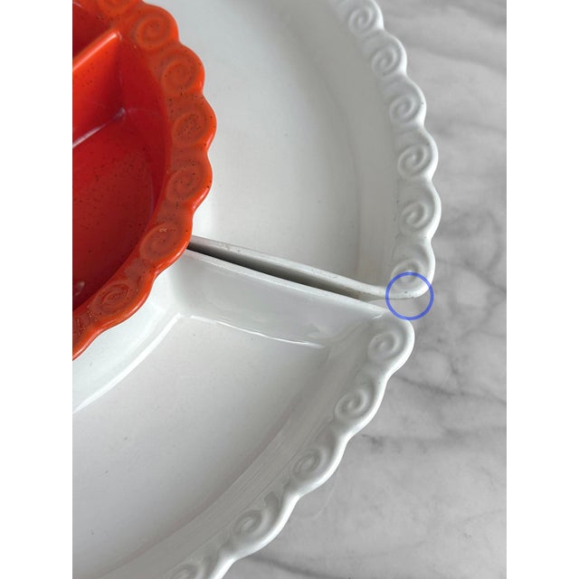 Mid-Century California Pottery Orange & White Lazy Susan Chip & Dip Centerpiece For Sale - Image 10 of 11