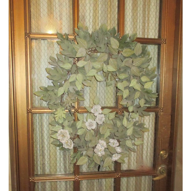 Vintage Tole Foilage Wreath Oak and Wild Rose Mid-Century For Sale - Image 9 of 10