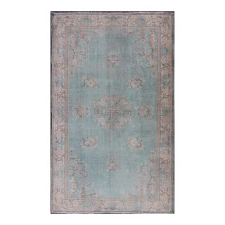 Vintage Turkish Rug With Khotan Design in Sea Foam Blue, Taupe and Light Brown For Sale