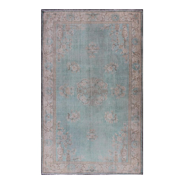Vintage Turkish Rug With Khotan Design in Sea Foam Blue, Taupe and Light Brown For Sale