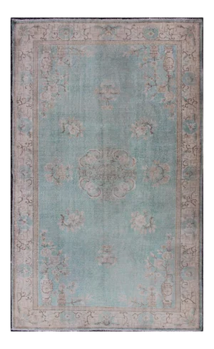 Vintage Turkish Rug With Khotan Design in Sea Foam Blue, Taupe and Light Brown