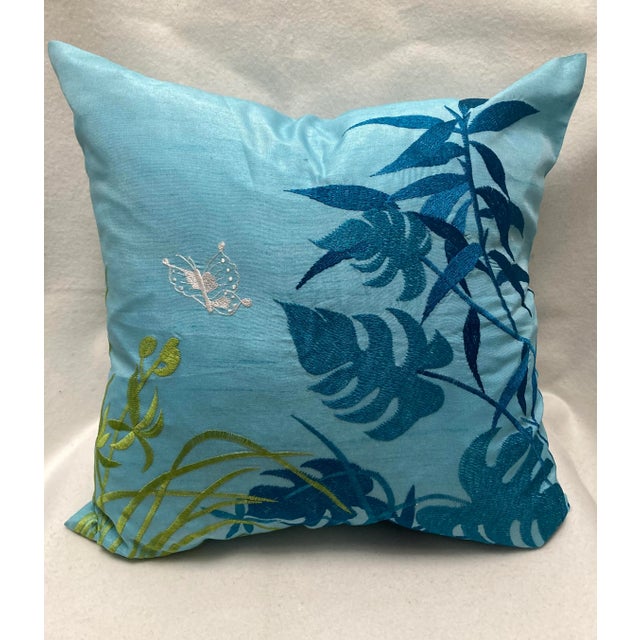Butterfly Garden Embroidered Pillow Cover For Sale In New York - Image 6 of 6