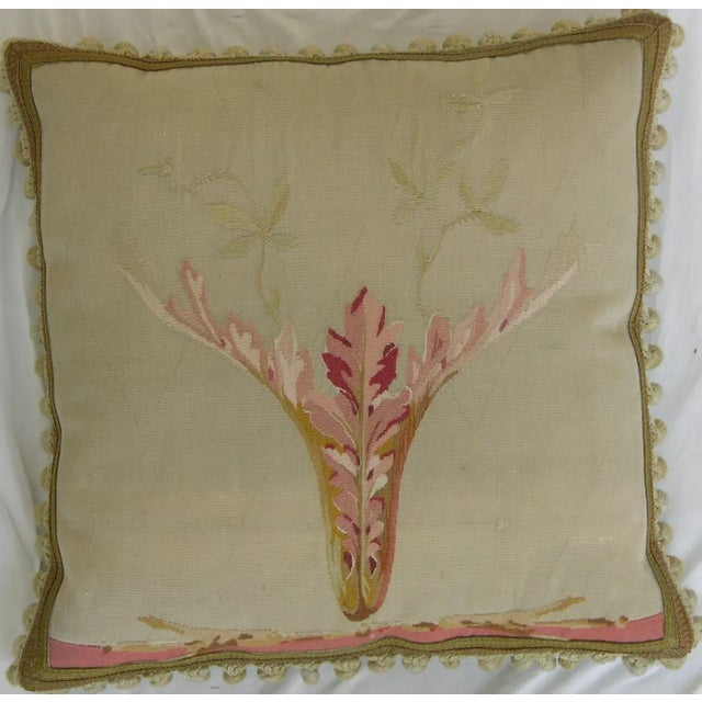 19th Century Antique French Aubusson Tapestry Pillow For Sale - Image 5 of 9