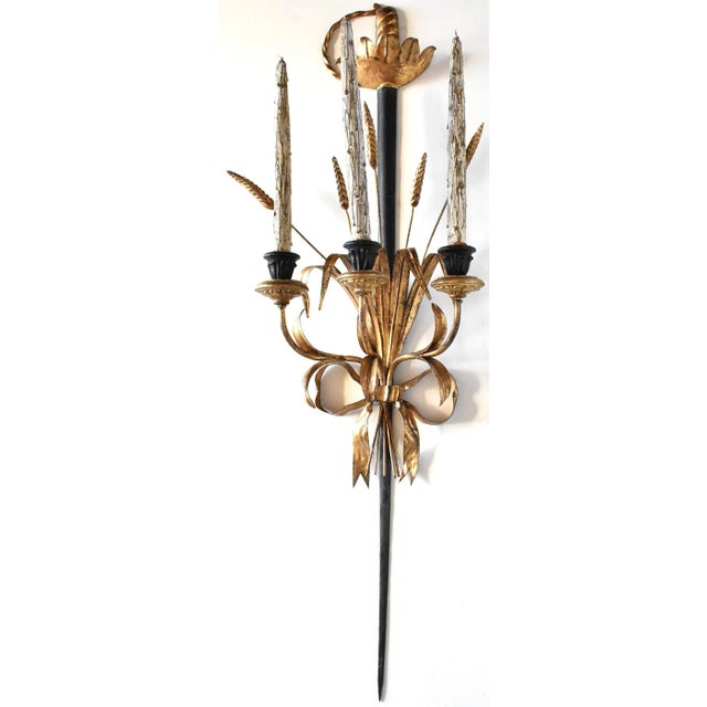 Italian Tole Sword & Wheat Wall Candle Sconce For Sale - Image 9 of 9