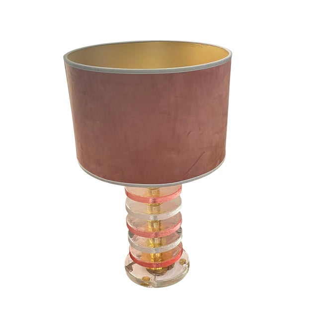 Table Lamps with Pink Murano Discs, 1980s, Set of 2 For Sale - Image 4 of 7