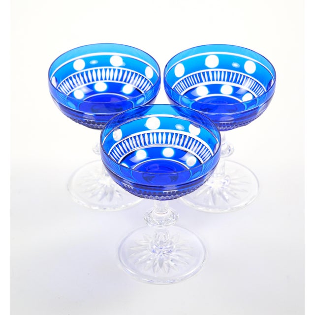 Val Saint Lambert Cobalt Crystal Champagne Coupe Glass, Service for 8 People For Sale - Image 9 of 13