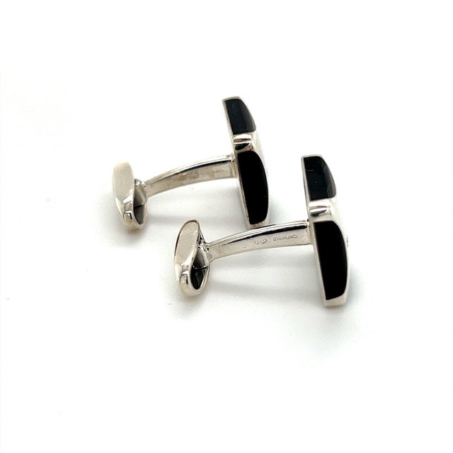 Late 20th Century Bulgari Estate Onyx Cufflinks Sterling Silver 19.24 Grams, A Pair For Sale - Image 10 of 10