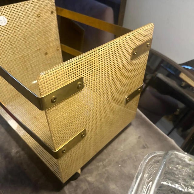 Mid-Century Modern 1980s Dior Home Style Mid-Century Modern Brass and Wicker Magazine Stand For Sale - Image 3 of 18