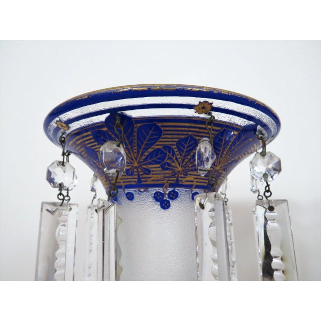 This is a STUNNING set of French mantle lusters or vases. Early 20th century. Cameo glass. Cobalt blue and clear chipped...