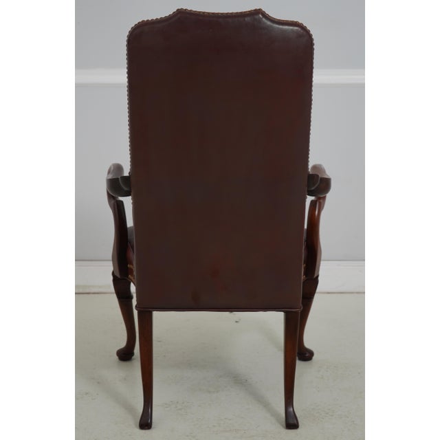 Hickory Furniture Pair of Hickory Leather Mahogany Armchairs - New Upholstery For Sale - Image 4 of 18