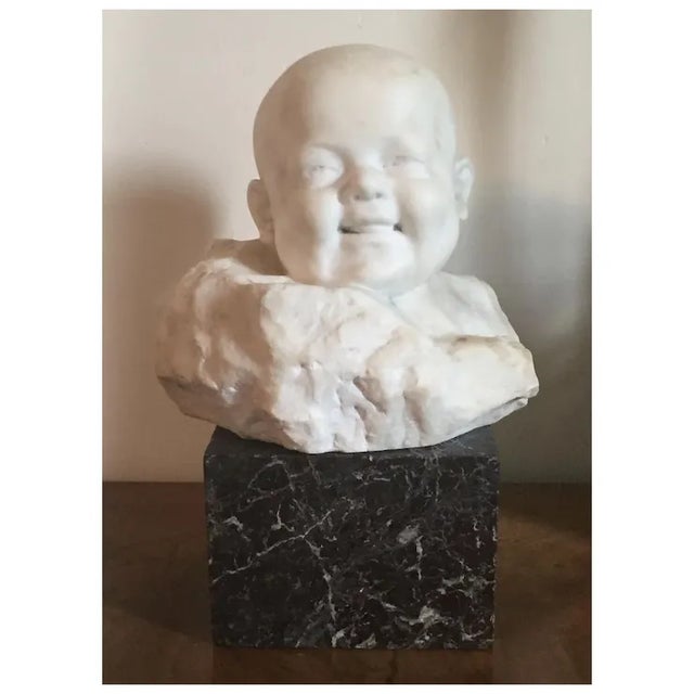 Early 20th Century Italian Carved White Marble Head Bust of an Infant or Baby by Giorgio Rossi 1920 on Rouge Marble Plinth For Sale - Image 4 of 10