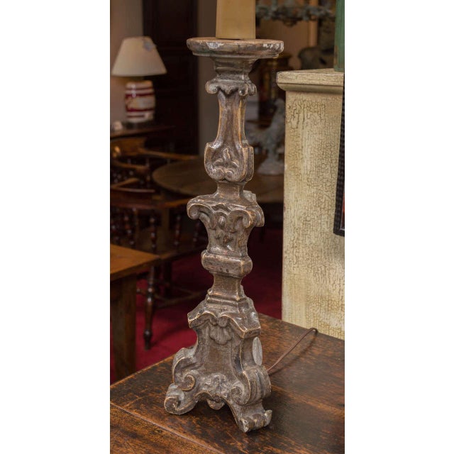 Silver Gilt Pricket Stick Mounted as a Table Lamp Circa 1860 With Shade For Sale In San Francisco - Image 6 of 6