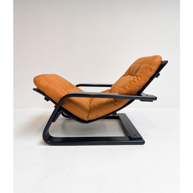 Reupholstered Cognac Coloured Lounge Chair, 1960s For Sale - Image 6 of 18