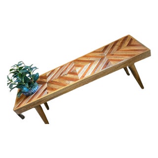 Geometric Wood Design, Rustic Farmhouse Bench - 48" For Sale