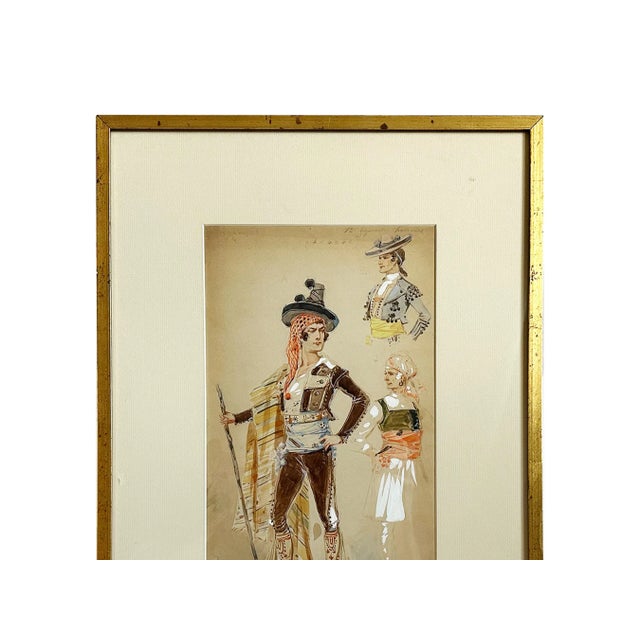 1908 "Torero" Antique Italian Bullfighter Costume Design Painting Watercolor on Paper by Alfredo Edel For Sale - Image 4 of 10