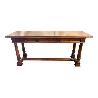 Vintage South Cone Trading Company Solid Wood Console With Three Drawers and Leather Top For Sale