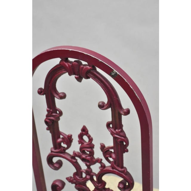 Vintage Hollywood Regency Victorian Style Red Cast Metal Dining Chairs Set of 4 For Sale - Image 15 of 16