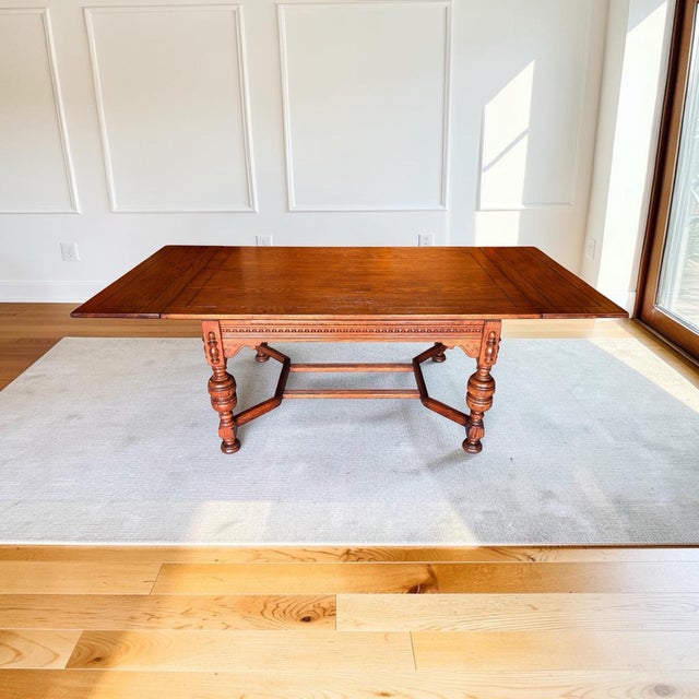 Brown Ornate Early 20th Century Jacobean Style Draw Leaf Dining Table For Sale - Image 8 of 12