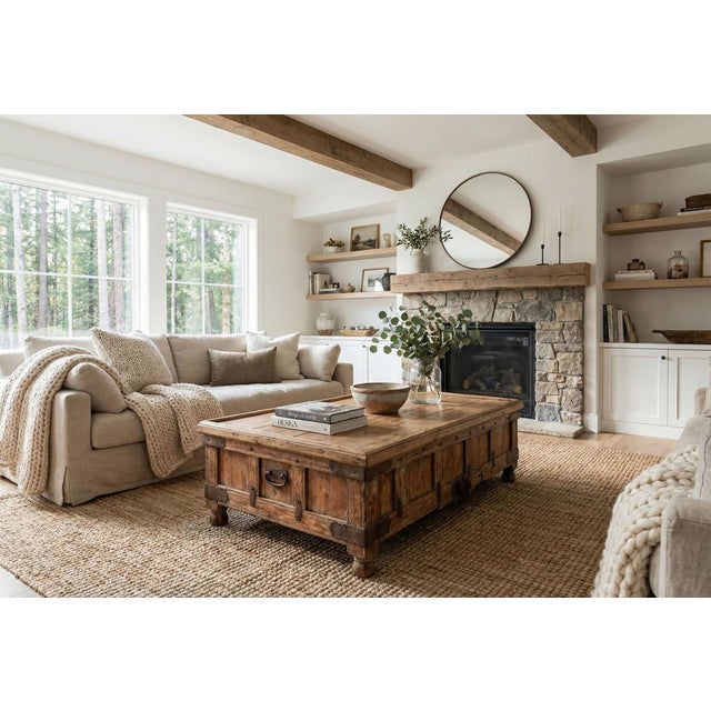 This monumental coffee table began its life as a heavy-duty storage chest in Northwest India. Known in the trade as a...