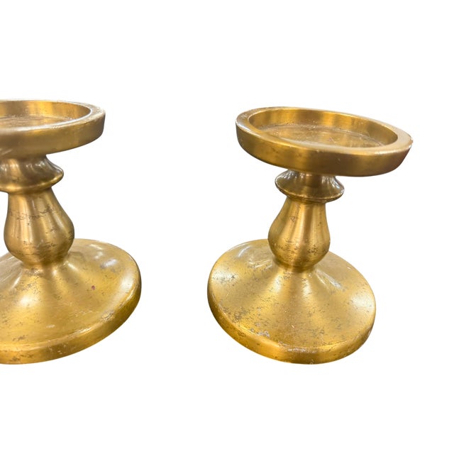 Brass Vintage Metal Candlestick Pair For Sale - Image 8 of 10