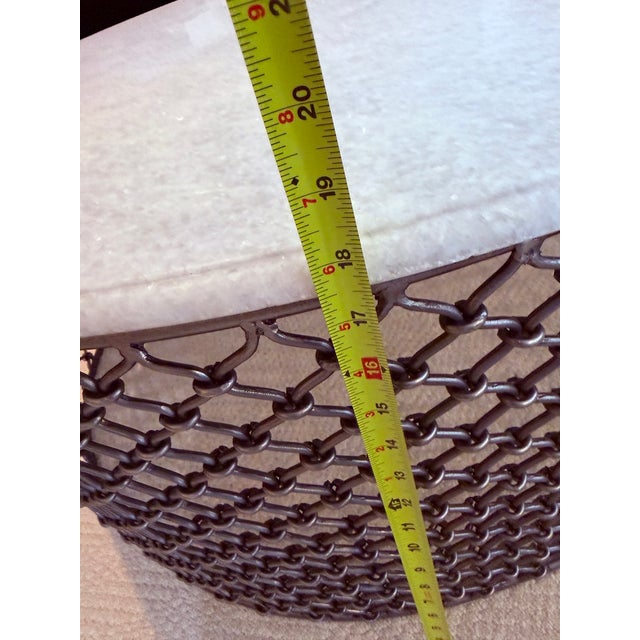 White Granite-Top Round Coffee Table With Metal Mesh Base For Sale - Image 6 of 7