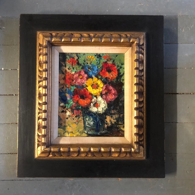 1960s Original Vintage Mid Century Modern Still Life Painting Vintage Carved Wood Frame 1960’s For Sale - Image 5 of 5