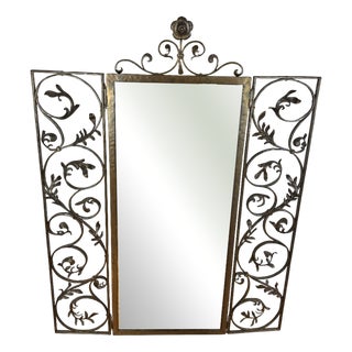 Antique Brass Wall Mirror with Ornate Hinged Doors, 1950s For Sale