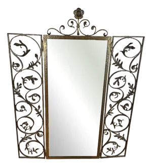 Antique Brass Wall Mirror with Ornate Hinged Doors, 1950s