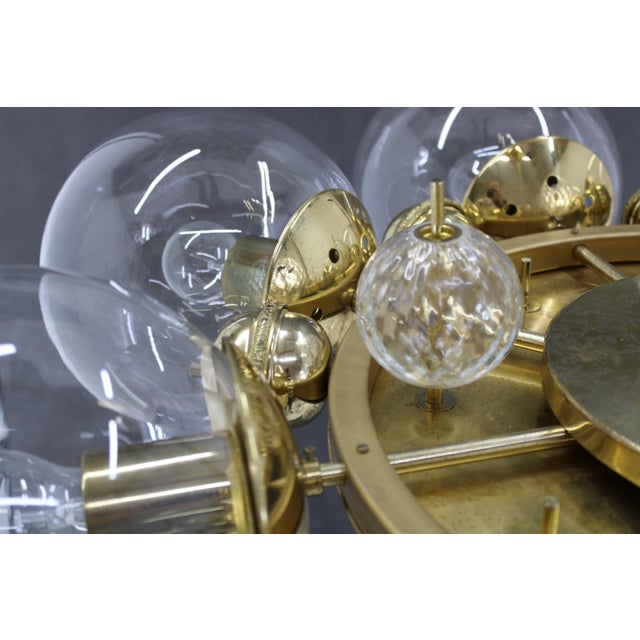 Metal Large Chandelier in Brass Finish attributed to Kamenicky Senov, 1970s For Sale - Image 7 of 15