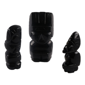 Hand-Carved Black Obsidian Figural Sculptures – Set of 3, Modernist Decorative Objects