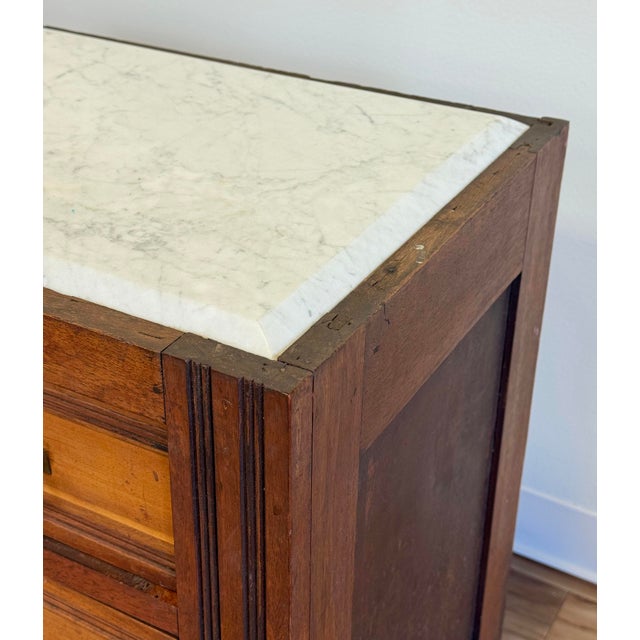 Antique Beveled Marble Top Wood Three Drawer Eastlake Commode For Sale - Image 13 of 15