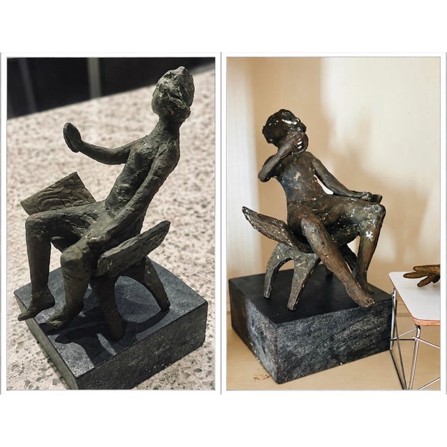 Vintage Bronze Sculpture of a Woman Seated in a Chair, 10” High For Sale - Image 10 of 10