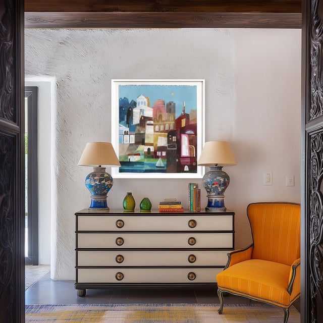 Blue Sailing Through the Day - Abstract Colorful Urban Collage Mixed Media Original Artwork by Maria C Bernhardsson For Sale - Image 8 of 9