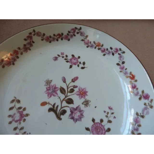White 18th Century Chinese Export Porcelain Famille Rose Palette Low Bowl or Cake Plate For Sale - Image 8 of 11