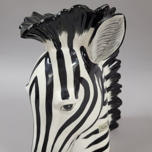 Black Vintage Fitz and Floyd Zebra Head Vase Planter For Sale - Image 8 of 10