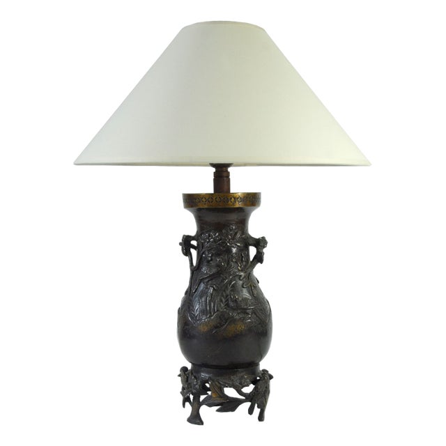 Antique Japanese Bronze Lamp, 1910s For Sale