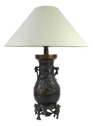 Antique Japanese Bronze Lamp, 1910s