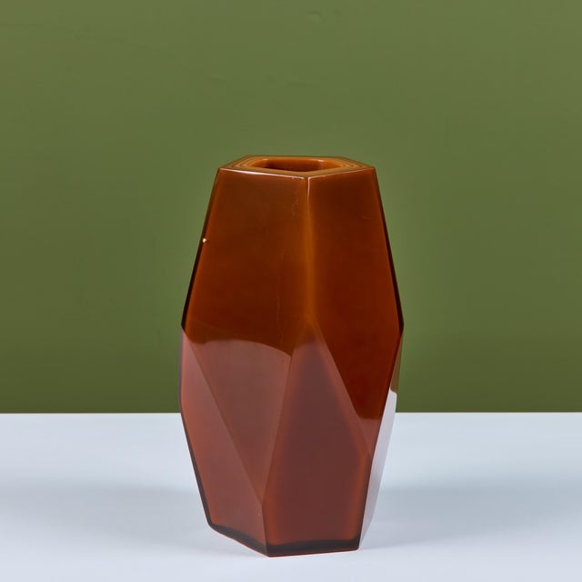 Hand blown glass faceted vase by Robert Kuo, c.2000s, USA. The vase was produced using the peking glass method which...