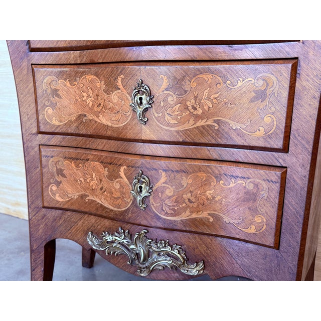 Brown 19th Century Bombe Marquetry Secrétaire à Abattant, Marble Top and Bronze Mounts For Sale - Image 8 of 18