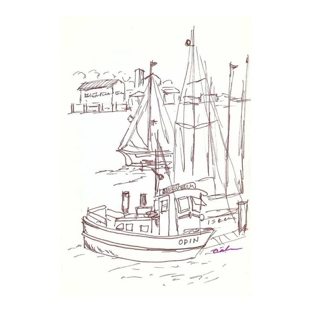 Myriam Cahn Boat Docks Drawing For Sale