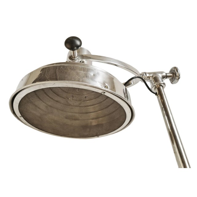 Chrome Vintage Mid 20th Century Chrome Industrial Floor Lamp on Wheels For Sale - Image 8 of 13