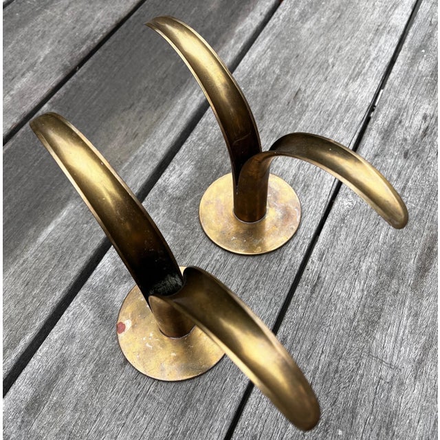 Brass Mid 20th Century Ivar Ålenius Björk for Ystad Metall Swedish Brass Candle Holders - A Pair For Sale - Image 8 of 8