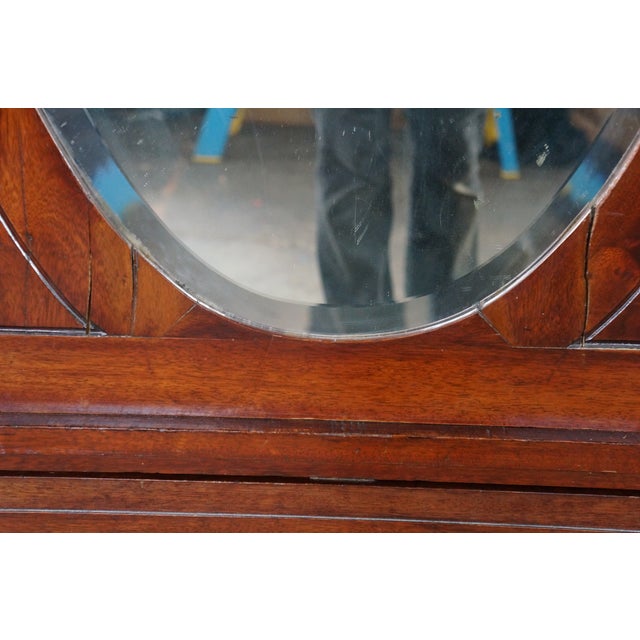 Antique Edwardian Neoclassical Mahogany Fruitwood Inlaid Wardrobe Armoire Mirror For Sale - Image 9 of 18