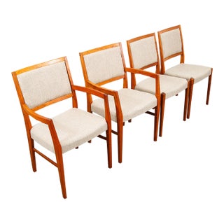 Mid Century Danish Modern Dining Chairs Set 4 Wool Teak Wood Svegards Sweden MCM For Sale