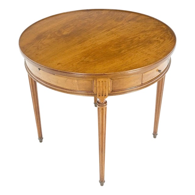 Round Italian Gueridon Table on Fluted Tapered Legs Pull Out Trays Two Drawers For Sale