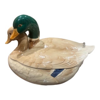 1980s Classic Ceramic Duck Soup Tureen and Ladle For Sale