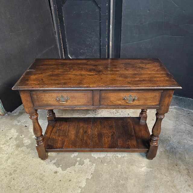 Late 20th Century English Oak Bespoke Console Table With 2 Drawers For Sale In Atlanta - Image 6 of 14